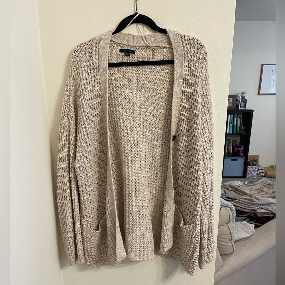 XL AE Tan Open Waffle Knit Cardigan w/ 4 Buttons